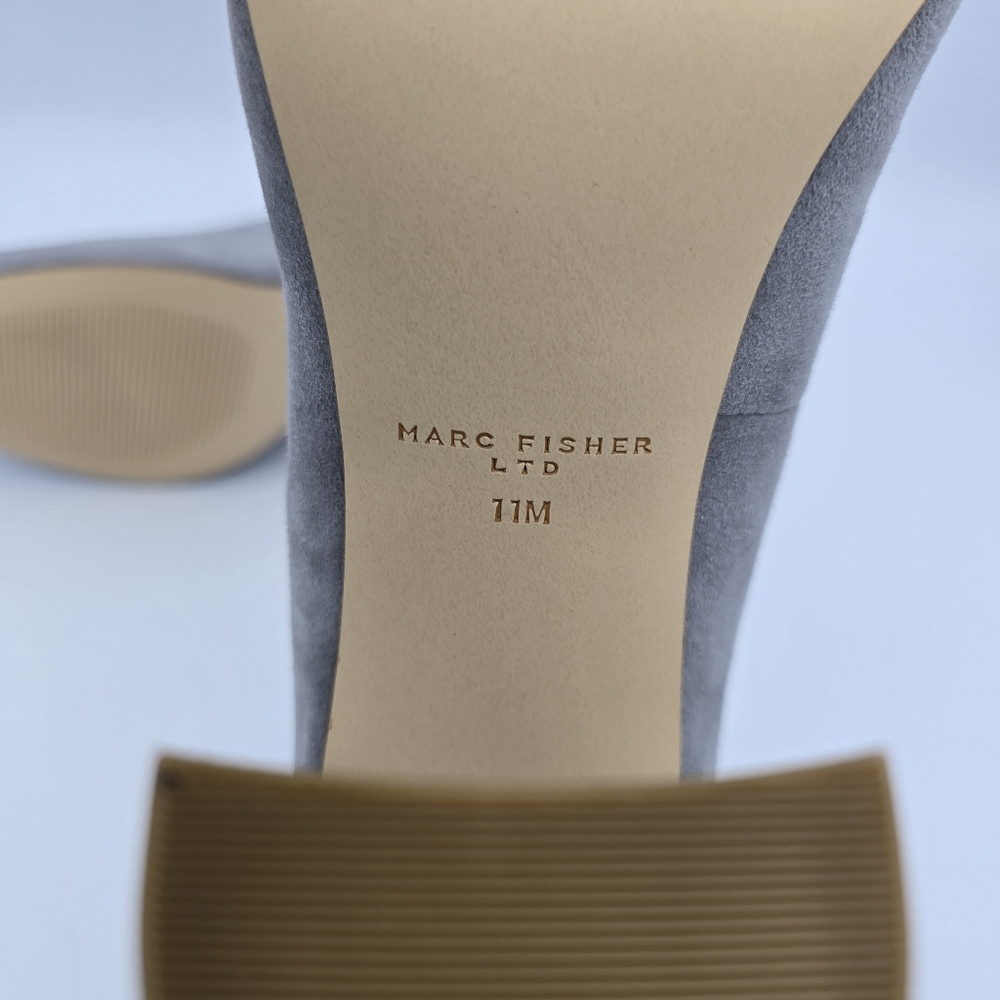 NWOT Marc Fisher LTD Abilene Block Heel Pointy Toe Pumps, Light Grey Suede, 11M - Picture 13 of 14